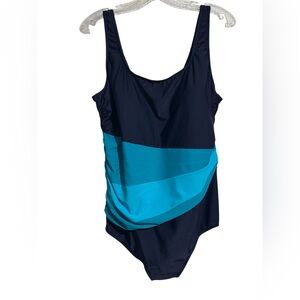 Silhouette Solutions Swimsuit Plus Size 22W One Piece Blue Teal Tummy Control